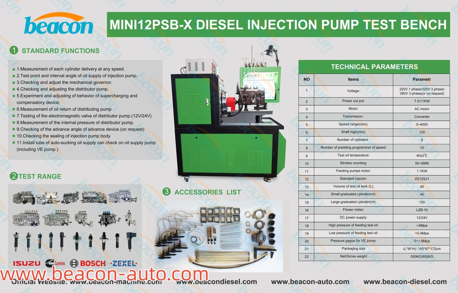 details of MINI12PSB-X 8 Cylinder Diesel Fuel Injection Pump Calibration Test Bench