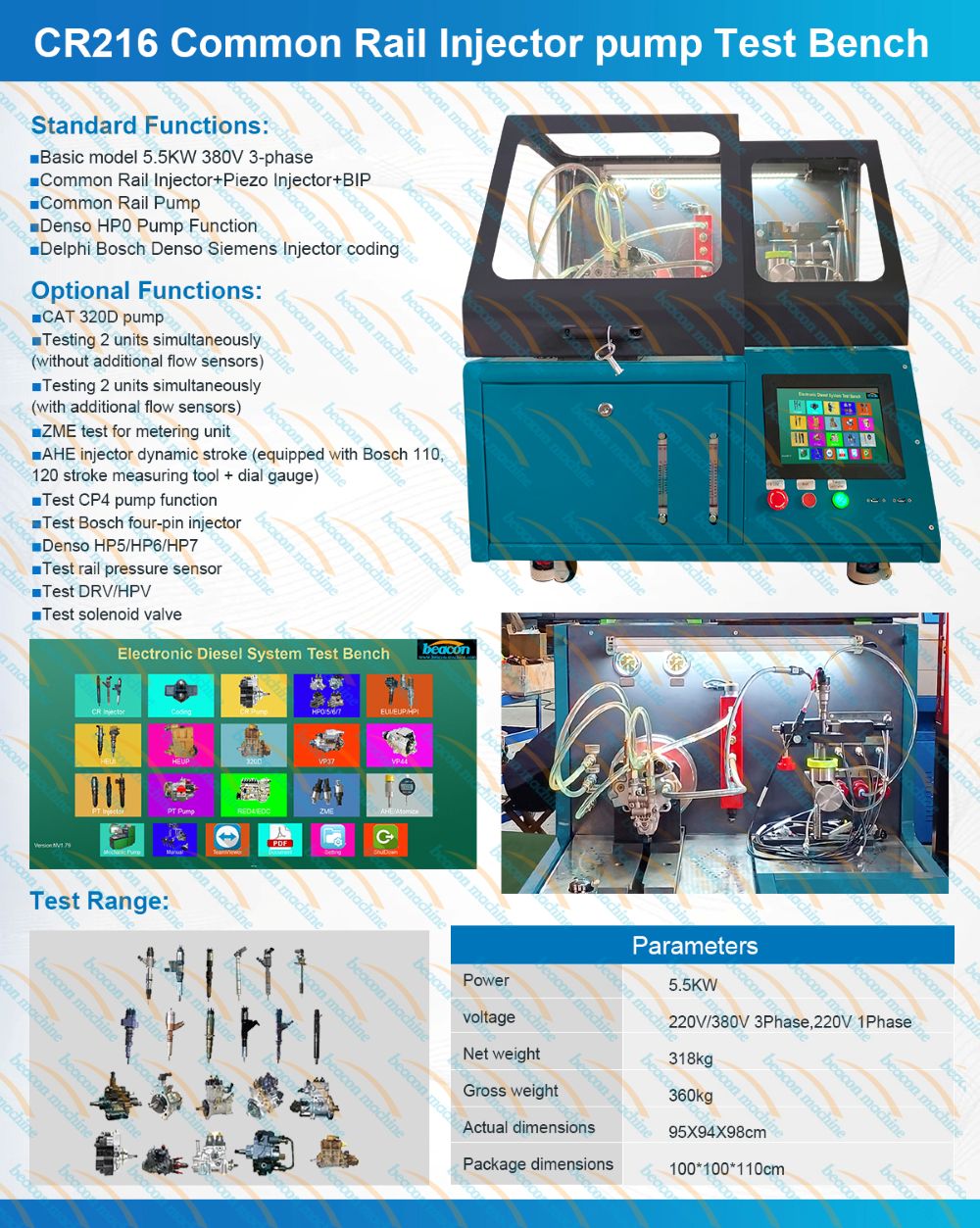 Details of CR216 common rail test bench Details of CR216 common rail test bench