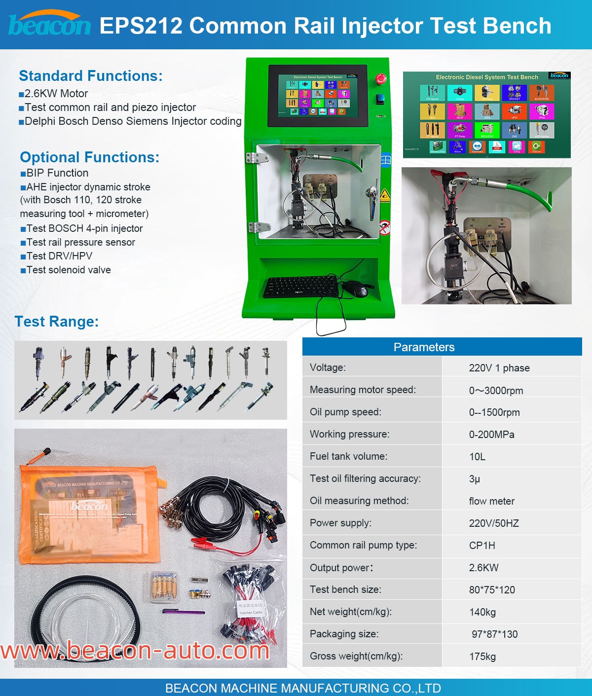 Details of EPS212 Common Rail Injector Test Bench