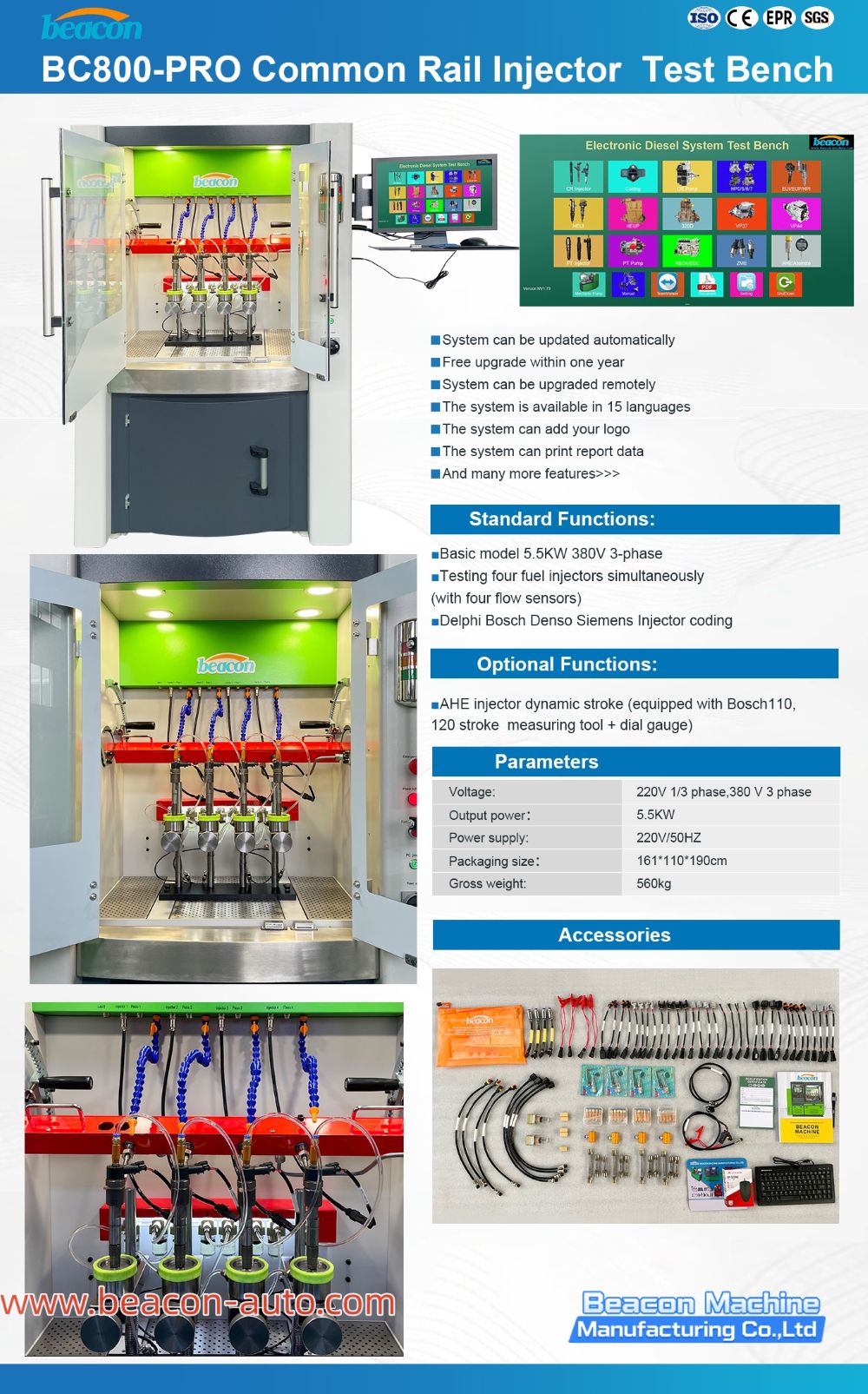 details of BC800 PRO Common Rail Diesel Injector Test Bench To Test 4 Pcs Of Injectors At The Same Time